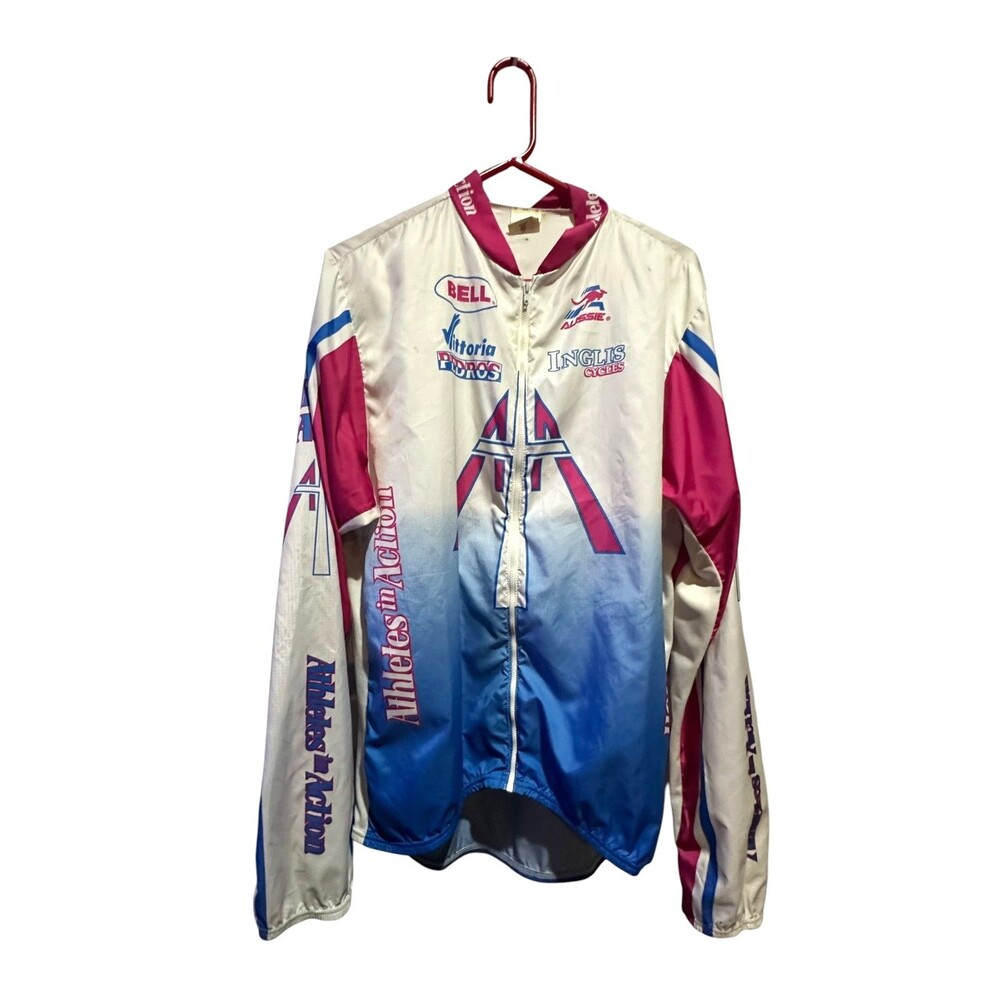 Vintage Aussie Cycling Jersey Mens XL Multicolor Full Zip Ingles Cycles 1990s